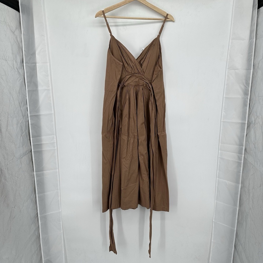 NWT GAP‎ Clay Brown Wrap Cami Midi Dress Sz 16 Tall Pleated Pocket Cotton Resort - Picture 3 of 12